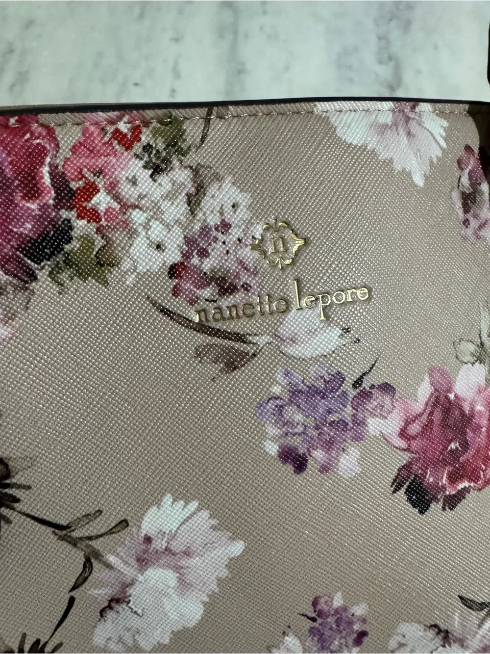 Floral Feminine Cute Beige Top-Handle Women's Vegan Leather Neutral Handbag